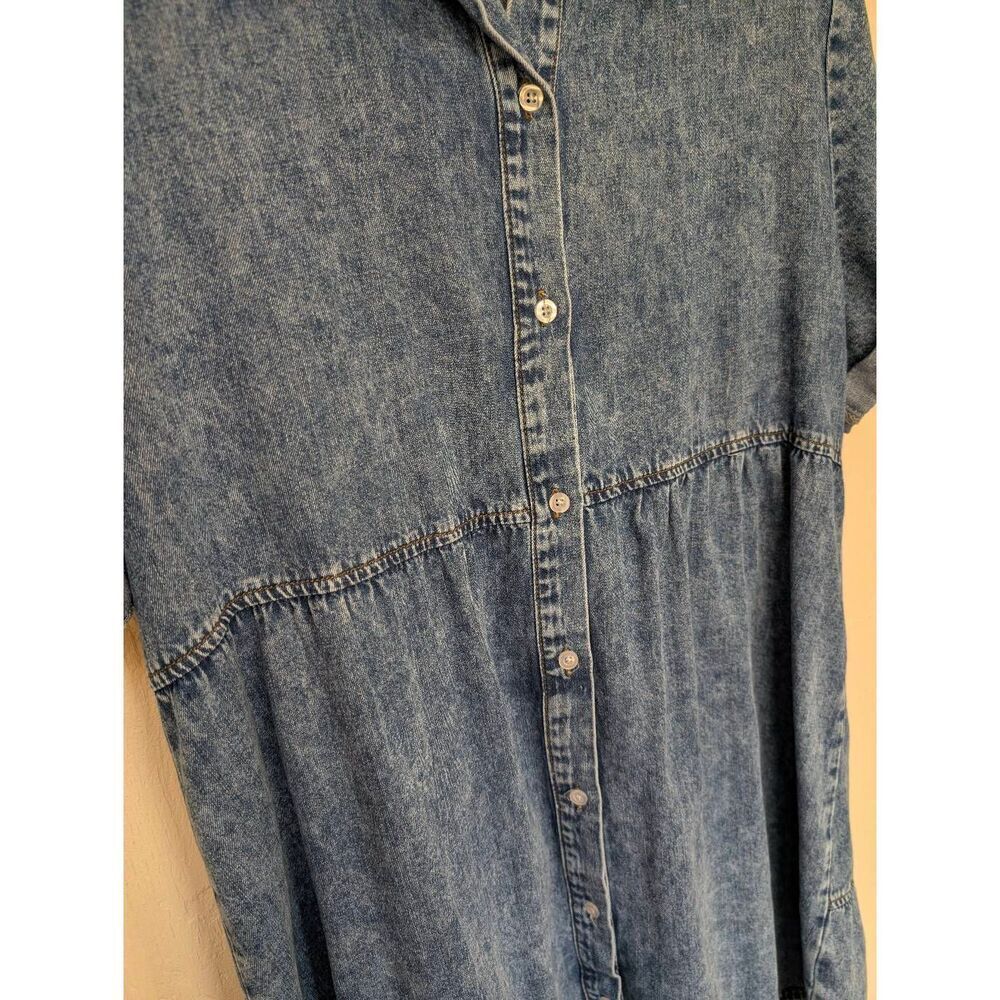 Womens Button Front Rolled Short Sleeve Tiered Babydoll Denim Dress Blue XL - Picture 3 of 6